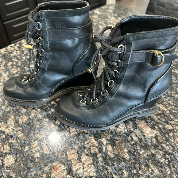 Diane von Furstenberg combat boot Vacchetta Wedge Heel Lace-Up Booties Size 6 - Picture 4 of 10